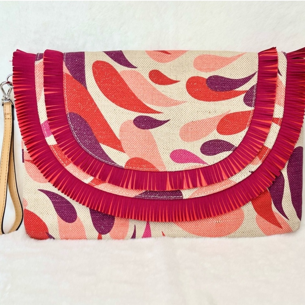 Vera Bradley Summer Splash Fringed Wristlet Glitter Canvas Pink Orange Purple